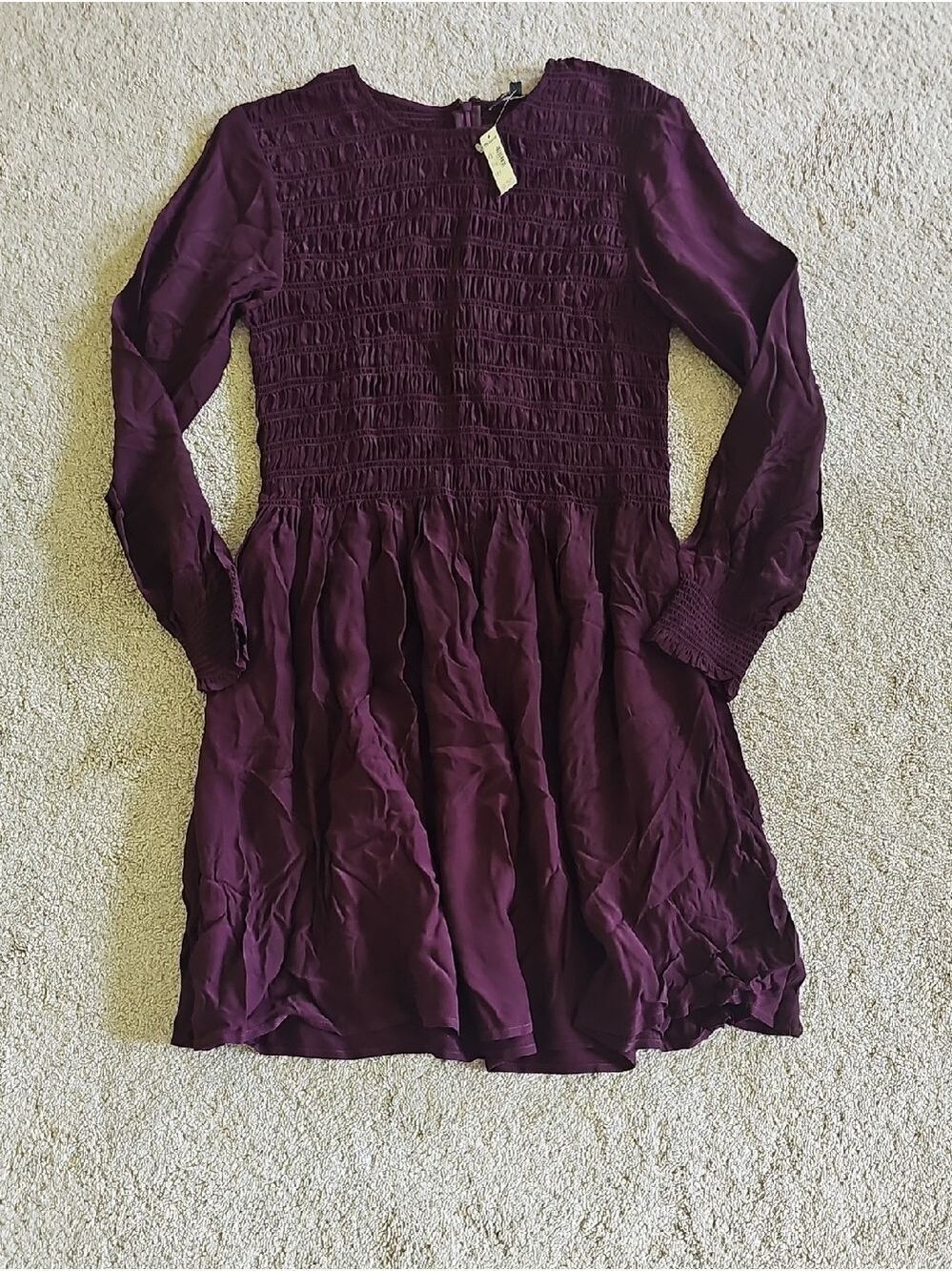 Madewell Smocked Mini Dress Long Sleeve Deep Plum